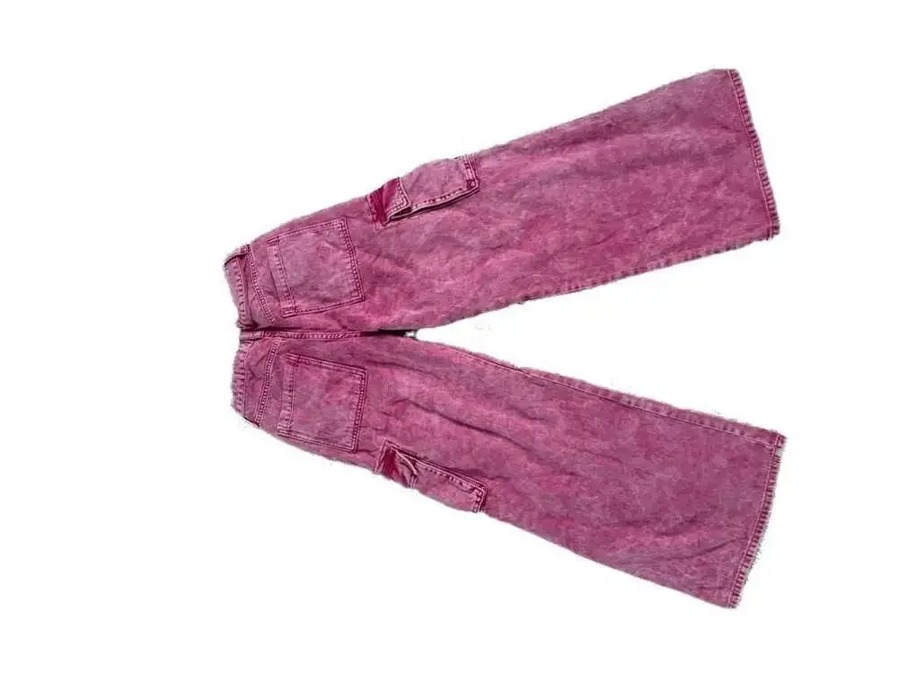 Girls Old Navy Super Baggy Wide-Leg Cargo Jeans in Pink Acid Wash-Girls 14